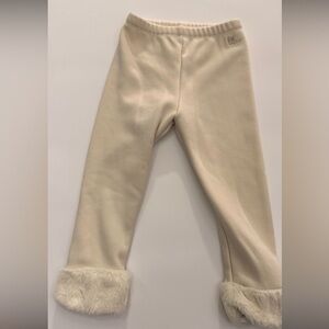 Chic Cream Kids Leggings with Faux Fur Trim